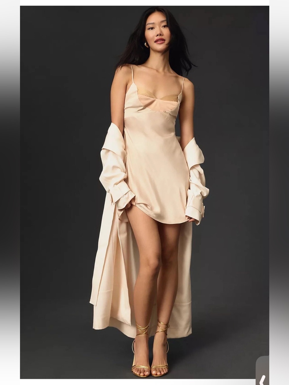 Anthropologie Satin Slip Mini Dress in Blush Cream